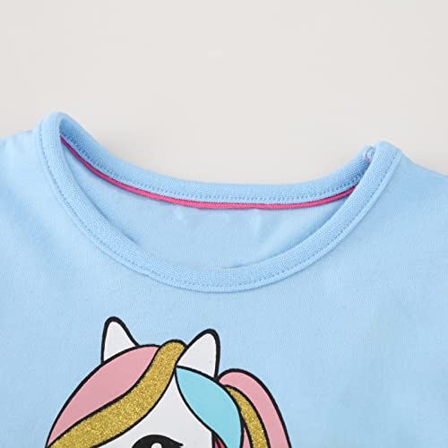 Toddler Girls Easter Cotton Casual Tutu Dress Short Sleeve Blue Unicorn Tulle Skirt Party Summer Spring Outfits Playwear Dresses 2T3