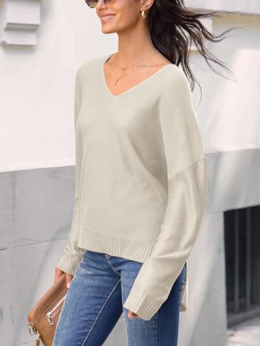 Image of CUPSHE Womens V Neck Sweaters Long Sleeve Oversized 2024 Fall Pullover Jumper Tops