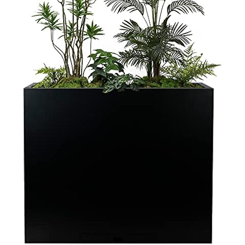 KOL 32" H Metal Steel Rectangular Planter Box Planters for Indoor Outdoor, Tall Heavy Duty Modern Flower Plant Pot with Water Collecting Tray, Black, Commercial Residential (36" L.x11 W.x32 H.) Cover