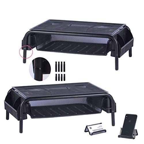Beiz Monitor Stand Riser with Height Adjustable Dual Monitor Stand for Computer, Laptop, iMac, Pc, Printer, TV Metal Mesh Desktop Stand Office Organizer 2 Pack Black