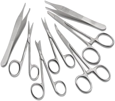 Set of 7 Pieces Scissors Forceps Hemostats Needle Holder Driver Set for Educational Training and Medical Procedures Made of Stainless Steel by Cynamed