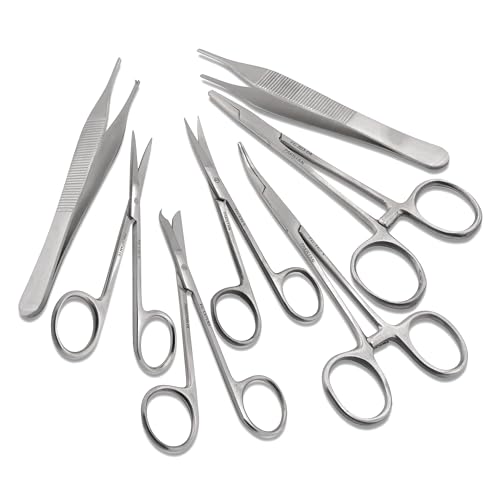 Set of 7 Pieces Scissors Forceps Hemostats Needle Holder Driver Set for Educational Training and Medical Procedures Made of Stainless Steel by Cynamed