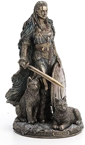 Veronese Design 8 1/4" Tall Shield Maiden Freya Norse Goddess of Love Beauty and War Cold Cast Resin Sculpture Antique Bronze Finish Statue Nordic Gifts