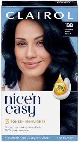 Clairol Nice'n Easy Permanent Hair Dye, 1BB deepest blue black Hair Color, Pack of 1