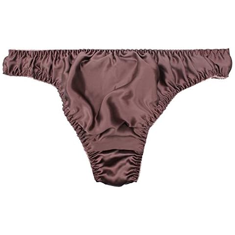 Farlenoyar Mens 100% Silk Sexy Breathable Briefs Soft Underwear Thong Panties Stretch Waistband - brown - S Cover