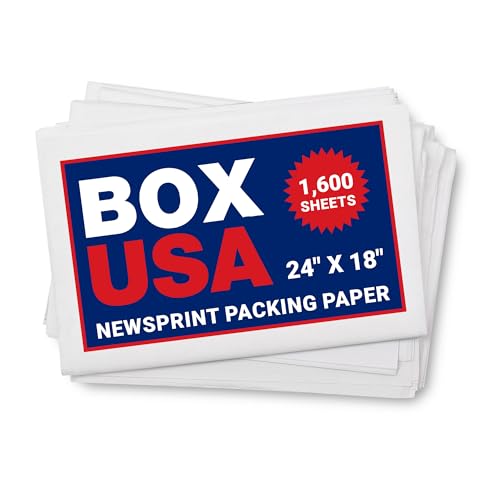 Image of BOX USA Packing Paper Sheets 24 x 18 (1600 Sheets, 50 lb) - Newsprint Paper for Shipping, Storage and Moving Supplies, White