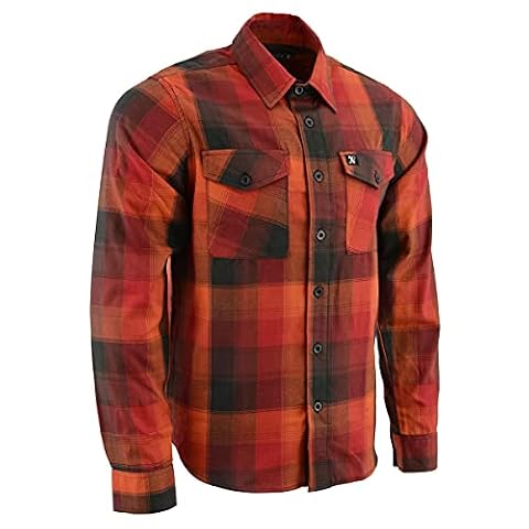 Milwaukee Leather MNG11641 Men's Flannel Plaid Shirt Orange with Red and Black Long Sleeve Cotton Button Down Shirt - Medium