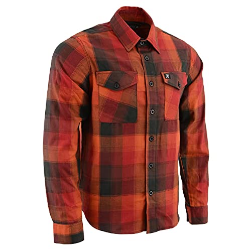 Milwaukee Leather MNG11641 Men's Flannel Plaid Shirt Orange with Red and Black Long Sleeve Cotton Button Down Shirt