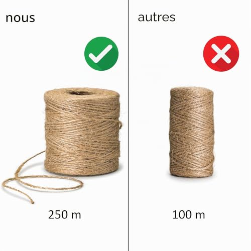 D.RECT - Ficelle en Jute Corde 2mm, 250m | Corde en Jute Naturel | Jute Corde de pour l'emballage Cadeau | Arts Créatifs DIY Cadeau décoration – vue 3