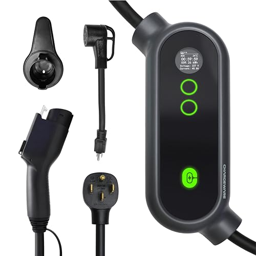 CHARGEWARE Level 2 EV Charger 240V 40A, ETL/FCC Certified, 24ft Cable, Portable & Wall Mounted EV Charging Station, NEMA 14-50 Plug, Includes 5-15 Adapter for Level 1 Charging, LCD Screen, Dark Gray by CHARGEWARE - Used condition - CA$192.49