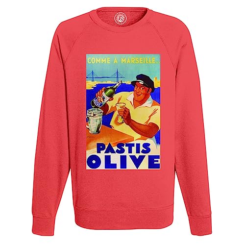 Sweat-Shirt Marseille Imprimé Affiche Vintage Coupe Homme Couleur Olive Retro