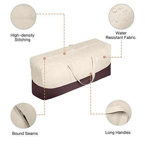 Vailge Patio Cushion/Cover Storage Bag Waterproof Outdoor Patio Furniture Seat Rectanglar Cushions Storage Bag, Zippered Protective Patio Cover Carrying Bag With Handles - Oversized,Beige & Brown #TOP3