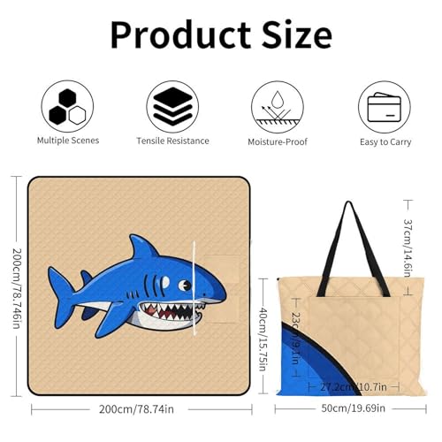 Couverture de plage requin dessin animé imperméable et pliable - 4