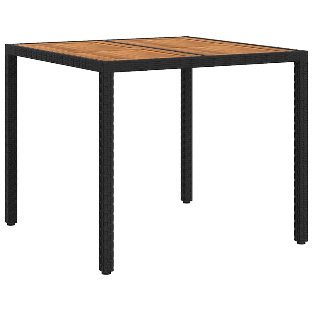 Stół ogrodowy, czarny, 90 x 90 x 75 cm, polirattan, ze stalową ramą, wysuwany stół do jedzenia na zewnątrz, na taras, do ogrodu i spotkań