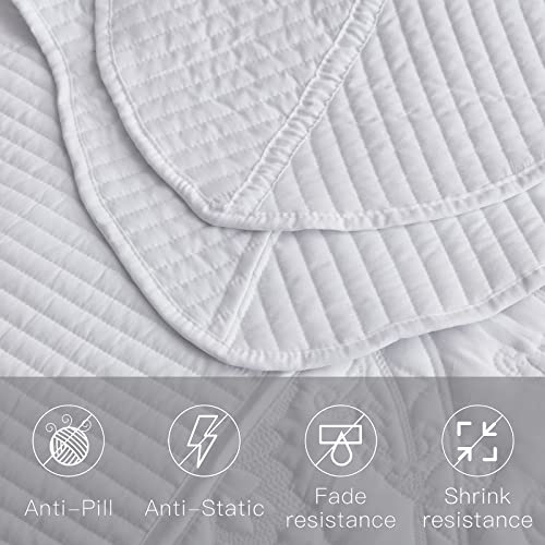 Image of CHIXIN Oversized King Bedspread 128x120 Extra Wide - Lightweight Bedding Cover - Beautiful Stitching - 5 Piece Reversible Bedspread - Gorgeous Damask Paisley Pattern (King /Cal King, Pure White)