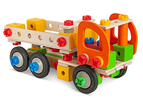 Eichhorn 100039094 Constructor Kranwagen vielseitiges Holzspielzeug, 170 Bauteile, 4 verschiedene Konstruktionen, FSC… – Bild 5