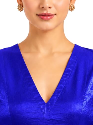 Image of Thevasa Women's Everyday Divine Depth V Neck Half Sleeves Blouse