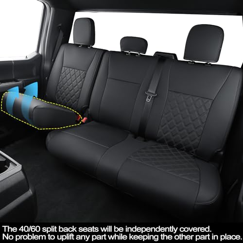 Image of LUCKYMAN CLUB for F150 SuperCrew 2010-2014 Custom Pickup Car Truck Seat Covers X06-XLTZ, Waterproof Faux Leather, Full Coverage, Also Fit 2011-2016 F250 /F350 (Black Full Set)