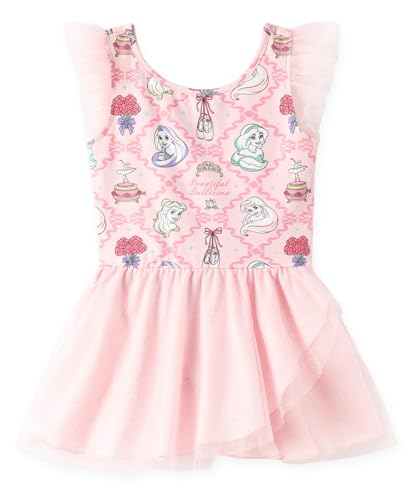 Disney Princess Ballet Leotard for Girls Dance Leotards with Skirt Tutu Dress Toddler Ruffle Sleeve Ballerina Outfit Dancewear Pink 4-5T