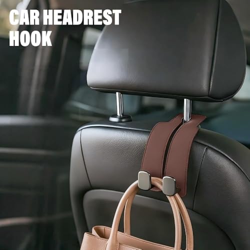 Fauppt Headrest Hooks for Car Car Seat Hooks for Headrest,2026 Hooks for Purses and Bags Cute Car Purse Holder,Twinhook Leather Car Headrest Hangers Seat Back Organizers for Travel (Black*2)