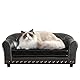 Yoonnie room Hundesofa, Welpenbett, Katzensofa, Katzencouch, Haustiersofa, Hundesessel, kleines Haustierbett mit Kupfernagel und Holzrahmen, Lederstoff und Kissen, für kleine Tiere (schwarz)
