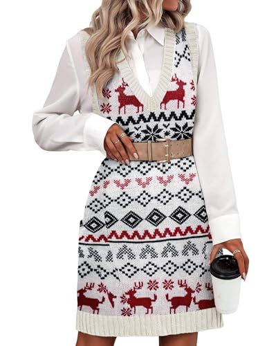 Image of HOTOUCH Women Sweater Vest Oversized V Neck Sleeveless Knit Pullover Ribbed Vest Dress with Pockets