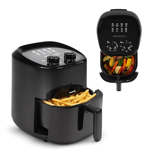 Friteuse à air Huslog 3,5 L – Friteuse à air sans huile 1 400 W avec contrôle de la température de 80 à 200 °C, minuterie de 60 minutes, voyants lumineux, poignée froide au toucher
