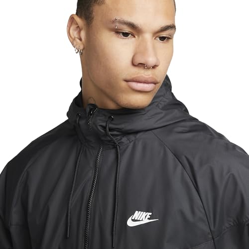 Nike mens Sportswear Windrunner Hooded Windbreaker Coat, Black/White, Medium3