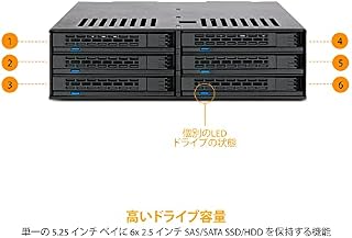 ExpressCage MB326SP-B - Hot Swap Cage for 6x 2.5-Inch SATA/SAS SSD/HDD in 1x 5.25-Inch Bay with Screwless Trays Black