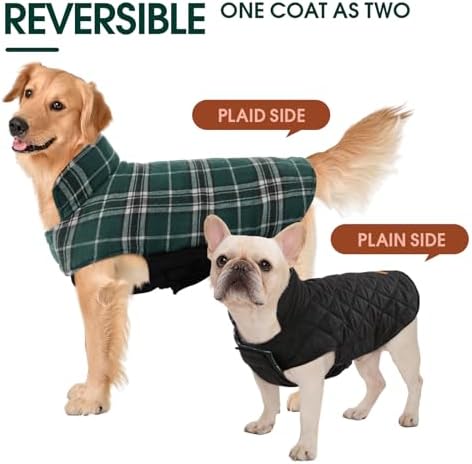 Kuoser Waterproof Dog Coat, Reversible Dog Jacket for Large Dogs, Adjustable Durable Doggie Winter Coat for Groowing Puppies Warm Puppy Cold Weather Apparel, Green XS — view 3