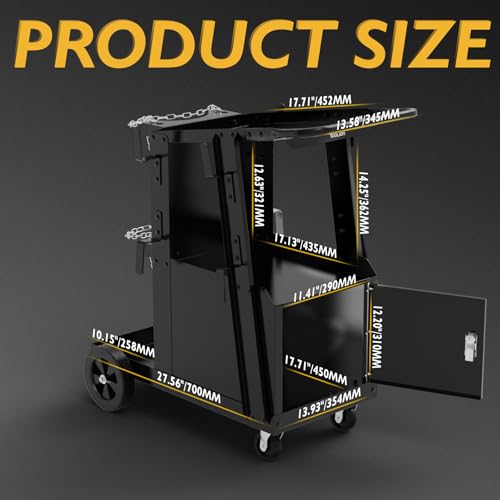 Image of TOOLIOM Welding Cart with Lockable Cabinet, 265 lb Capacity | Lockable enclosed storage, side hooks, organized accessory access