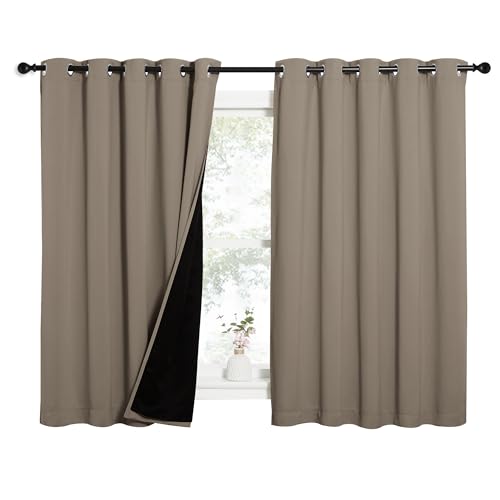 Image of NICETOWN 100% Blackout Curtains with Black Liners, Thermal Insulated Full Blackout 2-Layer Lined Drapes, Energy Efficiency Window Draperies for Bedroom (Taupe, 2 Panels, 62-inch W by 63-inch L)