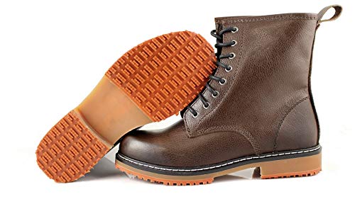 Laforst Womens Slip Resistant Classic Lace Up Boots Brown Emboss Leather 8.5