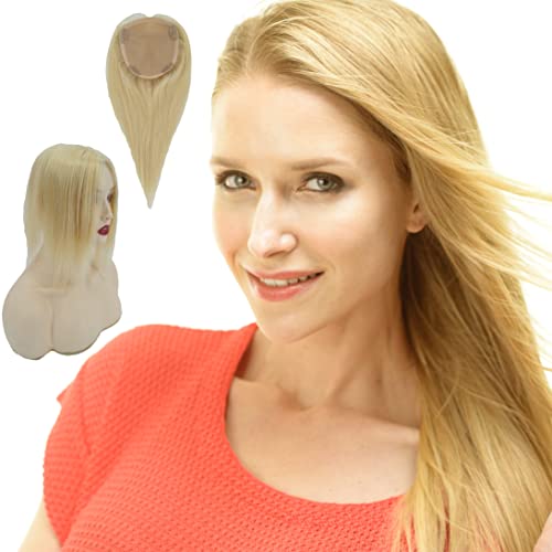 Briiwii 13Cm*15Cm Human Hair Silk Base Hair Topper For Women With Thinning Hair Grey Hair 4 Clip In (#613 Bleach Blonde Corlor, 12Inch) #TOP22
