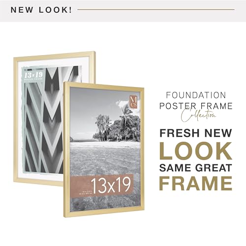 Image of MCS Foundation 13x19 Poster Frame Traditional Brass, Vertical & Horizontal Wall Hanging Large Picture Frame for Photos, Panoramics, Posters & Art Prints (1-Pack)