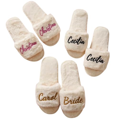 ZZTINGC Pantuflas De Novia Personalizadas, Pantuflas De Dama De Honor Personalizadas, Pantuflas De Invierno Para Mujer, Regalos De Dama De Honor, Pantuflas De Boda, Pantuflas De Despedida De Soltera