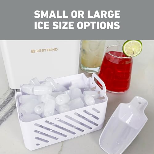 West Bend Timeless Ice Maker Mighty Ice Countertop Design Makes 26 Pounds of Bullet-Shaped Ice Cubes in 24 Hours, Digital Touch Controls and Self Cleaning Function, Includes Scoop, White/Gold by West Bend - Image 4