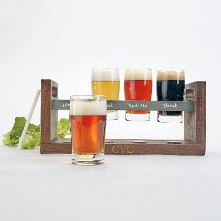 Lillian Vernon Personalized Craft Beer Flight Set- Tray is 12x4 x5 1/3". Custom Laser Engraved, Housewarming Gift, Father's Day, Home Bar