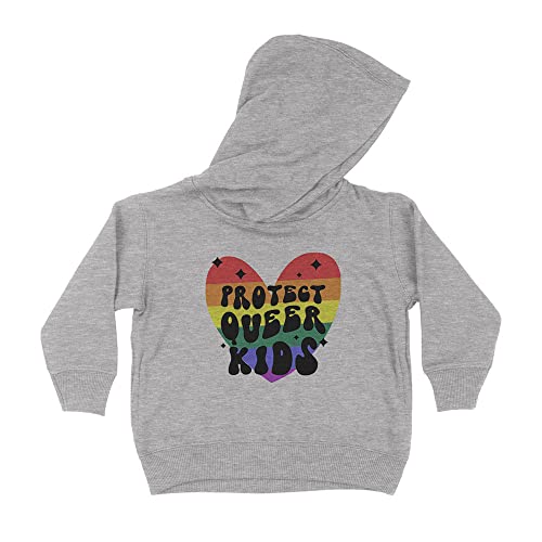 Rainbow Heart Protect Queer Kids Kids Hoodie Sweatshirt Toddler 5T Heather Grey