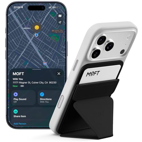 MOFT MagSafe Wallet Stand with Apple Find My Ultra-Slim Trackable Strong Magnetic Phone Card Holder 3-in-1 Multi-Angle Adjustable Phone Stand for iPhone 17/16/15/14/13/12 Series Jet Black