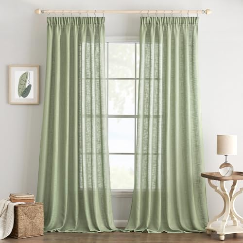 EMEMA Curtains, Linen Curtain with Ruffle Tape, Voile Curtain, Linen Look, Modern - Image 3