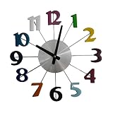 15 Inches Colored Numeral Wall Clock for Living Room Decor,Battery Operated,Silent,Modern Sunburst N