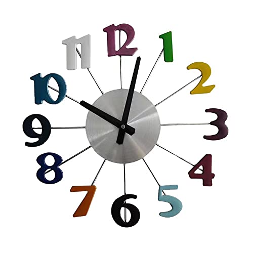 15 Inches Colored Numeral Wall Clock For Living Room Decor,Battery Operated,Silent,Modern Sunburst Numbers Round Clock For Bedroom Offiece #TOP7