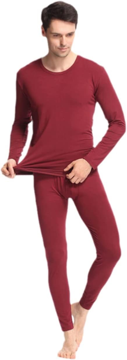 Ruereuu Men's Modal Winter Round Oversized Double Layer Thermal Underwear Set