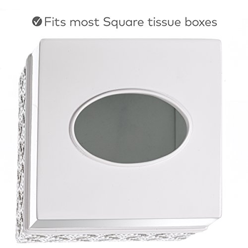 Creative Scents Mirror Damask Square Tissue Box Cover - Decorative Bathroom Tissues Paper Holder, Modern Napkins Container, Bottom Slider, For Cute Elegant Bathroom Decor (White & Gray) #TOP5