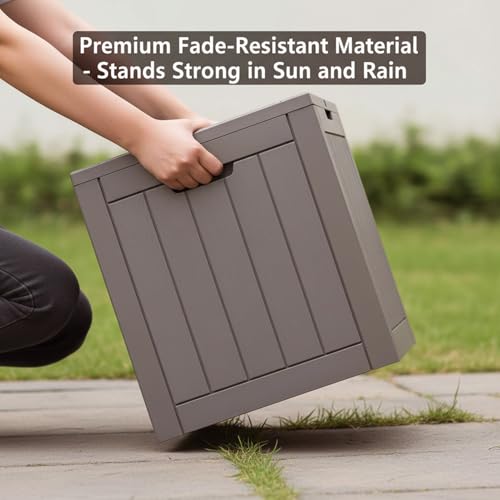 Image of 30 Gallon Resin Deck Box with Lockable Lid - Outdoor Waterproof Storage for Patio Furniture, Garden Tools, Cushions & Pool Accessories, Wood Grain Design, All-Weather Durable (Grey-brown, 1 Pack)