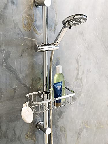 WENKO Floresta Square shower rail caddy, chrome-plated stainless steel shower caddy, assembly without screws or drilling - Image 2