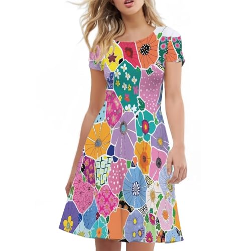 Image of AFPANQZ Womens Casual Summer Lightweight Vintage Dress Short Sleeve Midi Dress Knee-Long Luxury Formal Dress