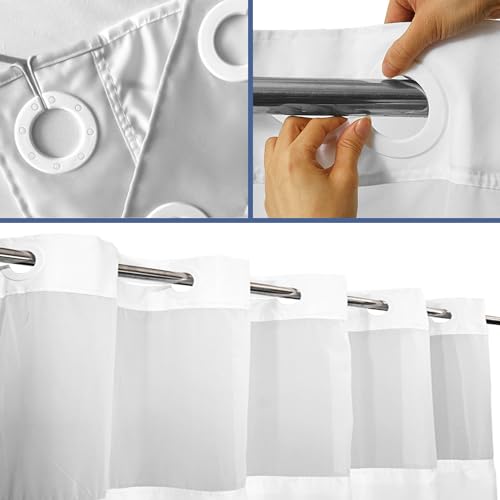 Nkzply No Hook Shower Curtain And Liner Set Blue Striped Shower Curtain With Snap In Liner Fabric Bathroom Curtain With Liner Modern Black Bathroom Decor Set See Through Top Window Washable 71X74 Inch thumb #3