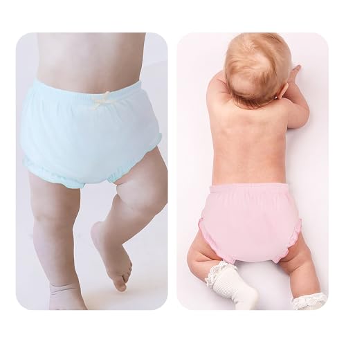 Höschen Packung mit 4 Baby Unterwäsche Kleinkinder Windelhosen Unterwäsch, Komfort Elegant Uni-Farbe mit Prinzessin Rüschen Unterhose Unterwäsche für Baby Mädchen